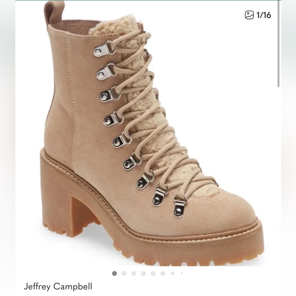 NEW Jeffrey Campbell Tan Genuine Suede and Sherpa Lace-Up Boots